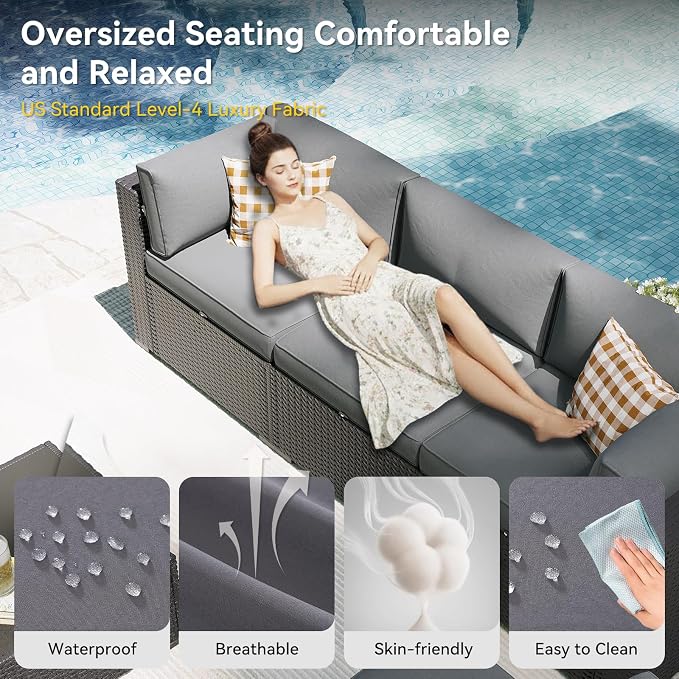 Aoxun Patio Furniture Set, 11 Piece Outdoor Sectional Sofas - Image 3