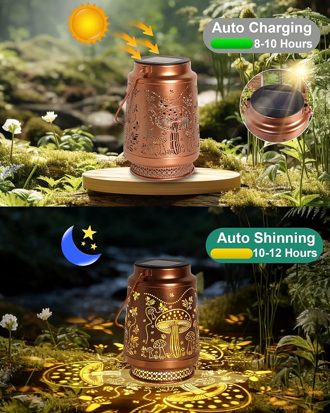 2 Pack Mushroom Solar Lanterns Outdoor Waterproof, Garden Decor Birthday Gifts - Image 6