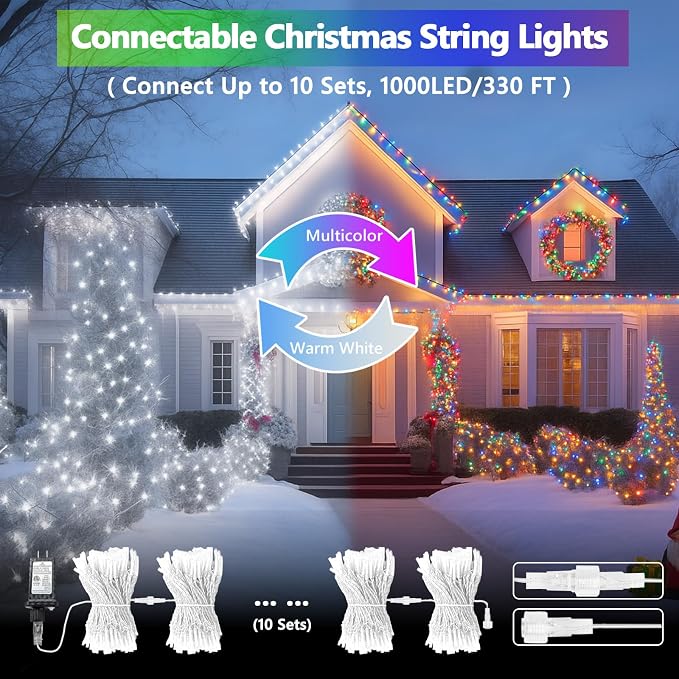 Cool White to Multicolor Color Changing 100 LED 33FT Connectable Christmas - Image 2