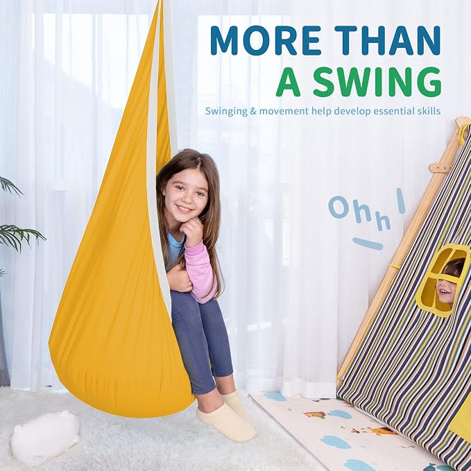 OUTREE Kids Pod Swing Seat, Cotton Child Hammock Swing Chair, Sensory Swing - Image 5