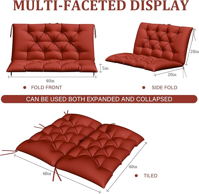 Porch Swing Cushion with Backrest, Waterproof Bench Cushion - Image 2