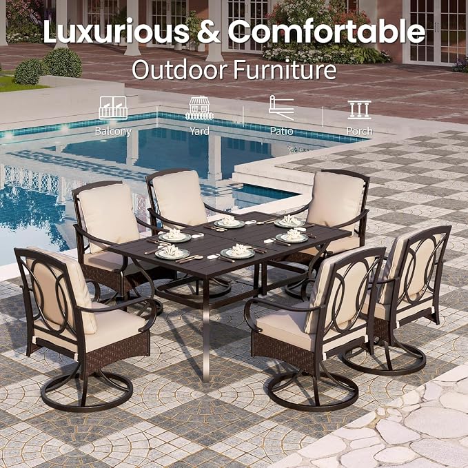PHI VILLA Outdoor Swivel Chairs Set of 4, Heavy Duty Metal Wicker Dining Chairs - Image 4