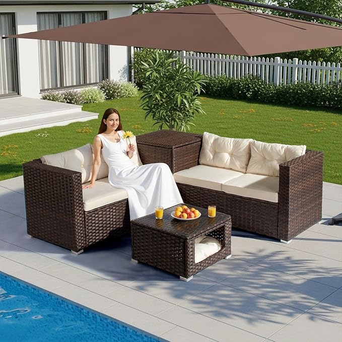 VINGLI 4 Pieces Outdoor Sectional Wicker Patio Furniture Set, Patio Sectional by VINGLI