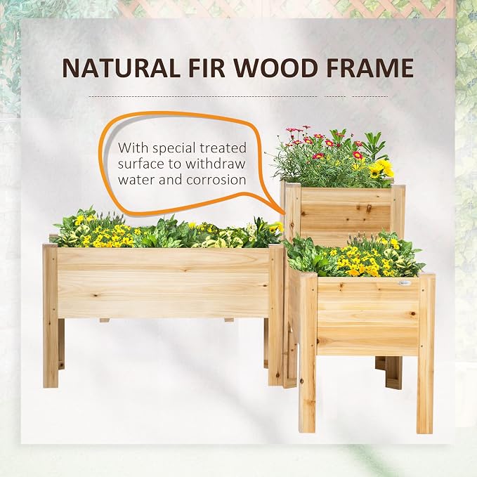 Outsunny Raised Garden Bed Set of 3, Wooden Elevated Planter Box - Image 5