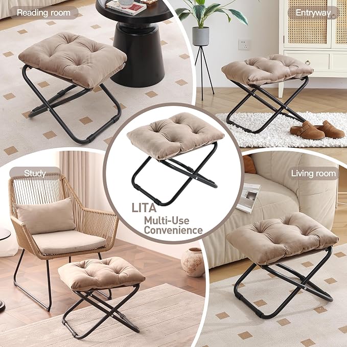 LITA Folding Footrest Stool, Portable Ottoman Foot Rest, Upholstered Small - Image 7