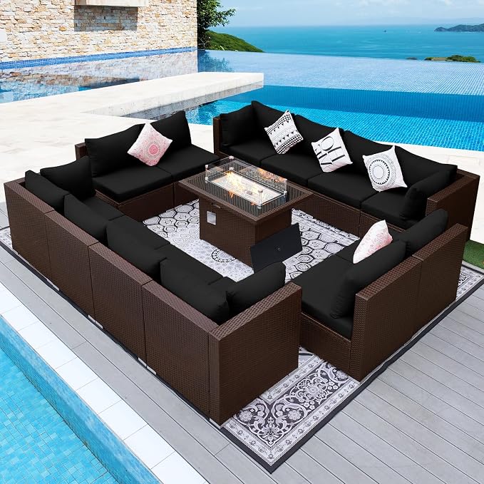 NICESOUL 13 Piece Patio Furniture w/Fireplace, Elegant Outdoor Seating w/Firepit - Image 2