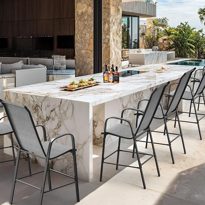 VINGLI Set of 4 Stackable Outdoor Bar Stools – Sling Chairs - Image 8
