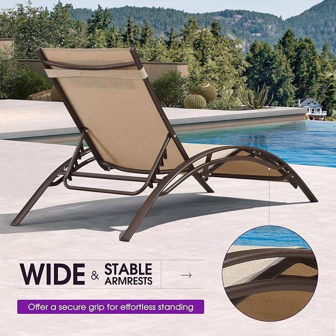 PURPLE LEAF Outdoor Oversized Chaise Lounge Chair Set of 3 Patio Pool Lounger - Image 8
