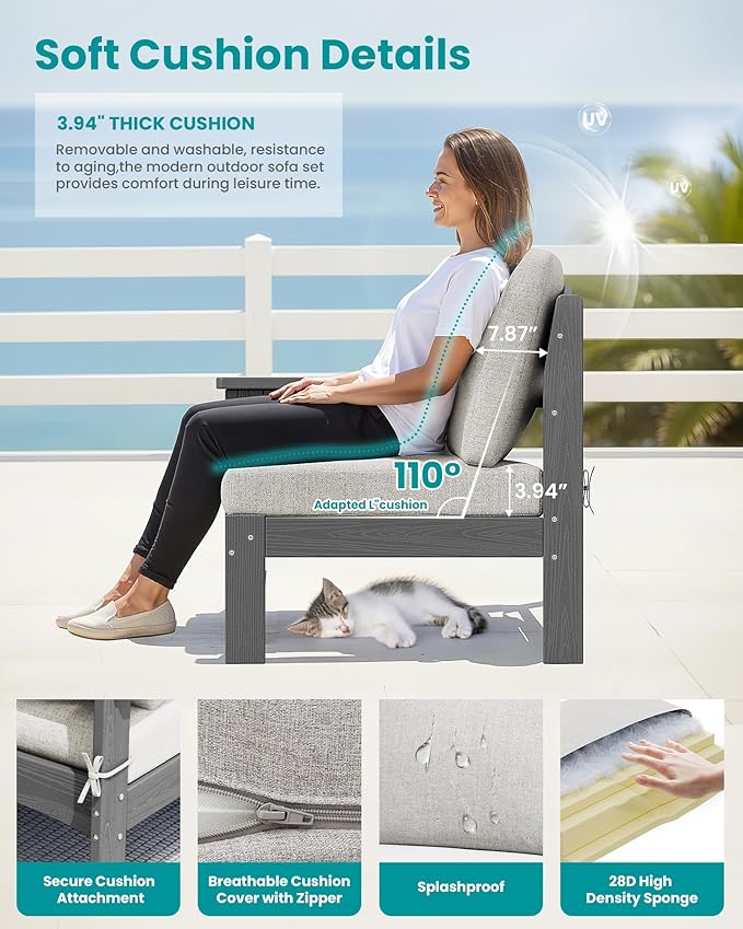 SERWALL 2 Pieces Patio Sofas, HDPE Outdoor Conversation Set - Image 5