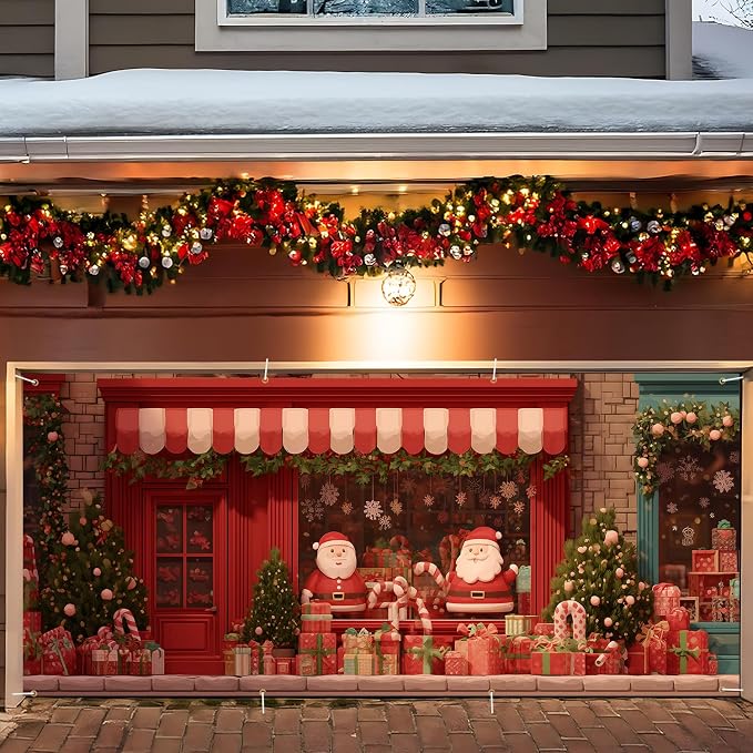 ANNA QUEEN Santa’s Christmas Shop Garage Door Banner 6 x 13FT, Santa Claus by ANNAQUEEN