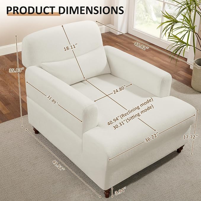 Oversized Chaise Lounge Accent Chair, Cloud Fluffy Chaise Sofa Recliner - Image 2