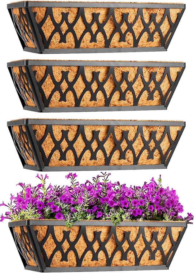 4 Pack 16 Inch Window Boxes Planters Railing Planter Box by KarlliuHOMEGARDEN