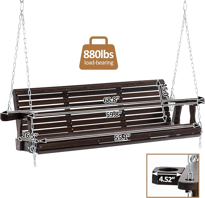 Finnhomy Fir Wooden Hanging Porch Swing Beach - Image 4