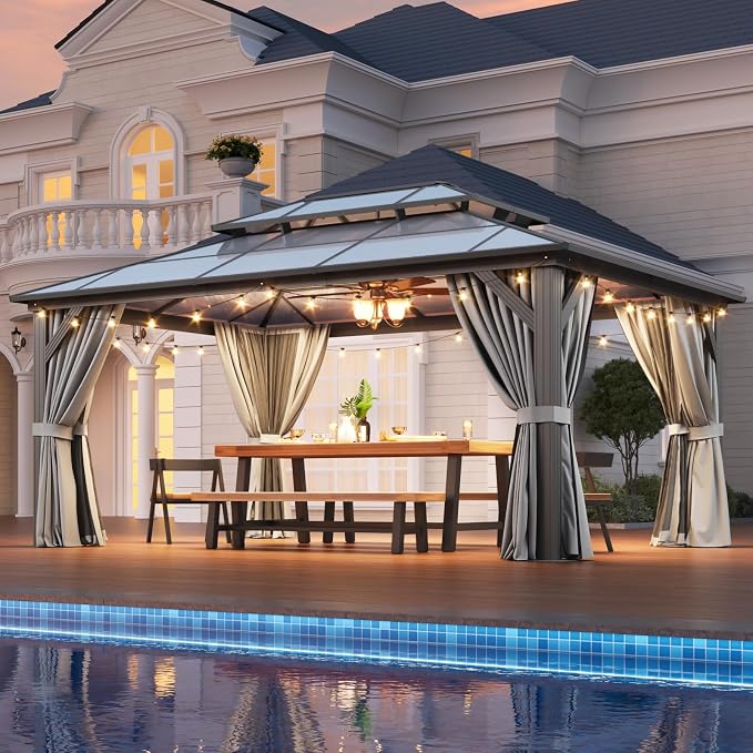 Aoxun 12'x16' Hardtop Gazebo, Outdoor Metal Gazebo - Image 3