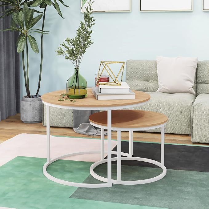 HOJINLINERO Round Coffee Table, Nesting Coffee Table Set of 2, Center Tables - Image 7