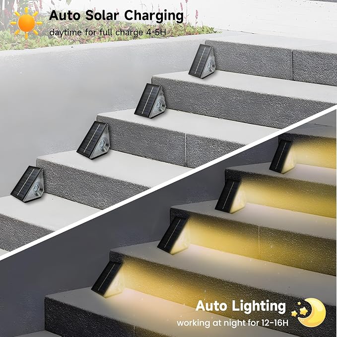 Solar Step Lights, 8 Pack Solar Stair Lights Outdoor Waterproof, Warm White/7 - Image 3