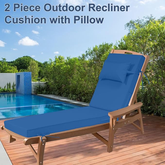 Outdoor Chaise Lounge Cushions Set of 2, Waterproof Fade Resistant Patio - Image 6