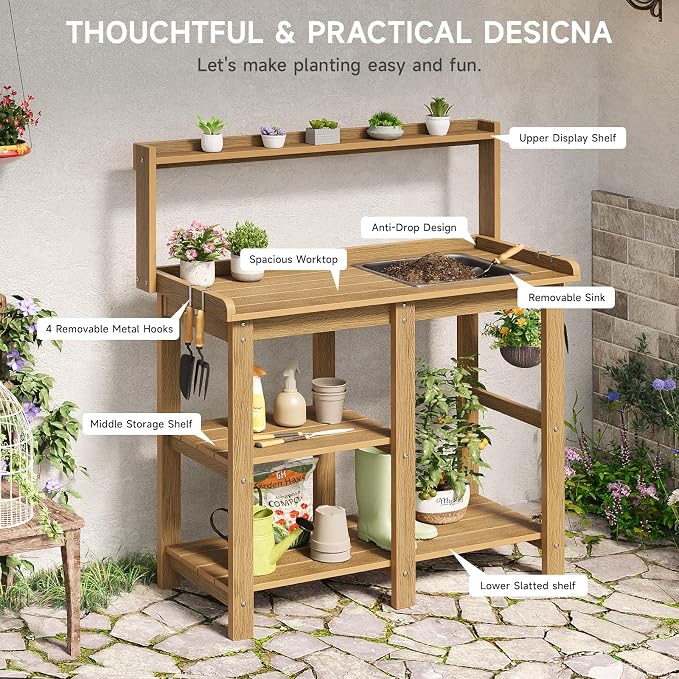 ONBRILL Potting Bench, Outdoor Potting Bench Table - Image 7