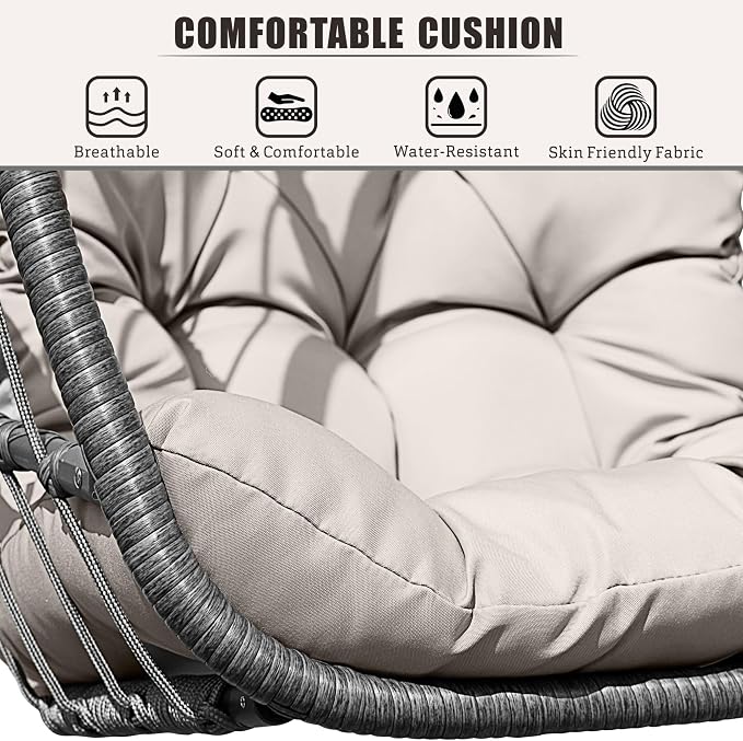 HWB Hanging Egg Chair with Stand, Swing Hammock Chair with Cushion - Image 3