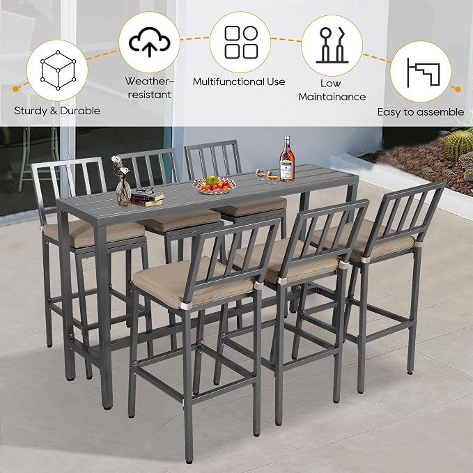 Outdoor Patio Bar Set, Bar Height Patio Dining Set, Weather-Resistant Bistro - Image 2