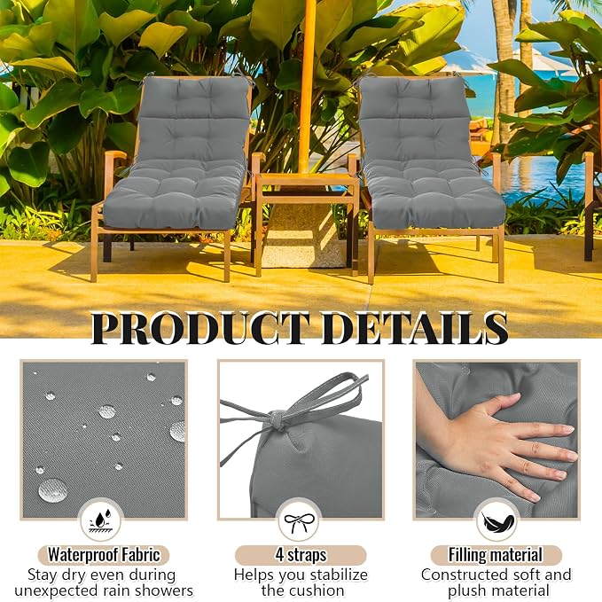 Kigley 2 Pcs Chaise Lounge Cushions 75 x 22 x 5 Inches Soft Lounge Chair - Image 4