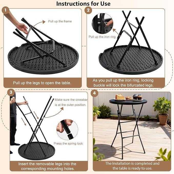 Folding Round Table, 32in Cocktail Table, High Top Table - Image 4