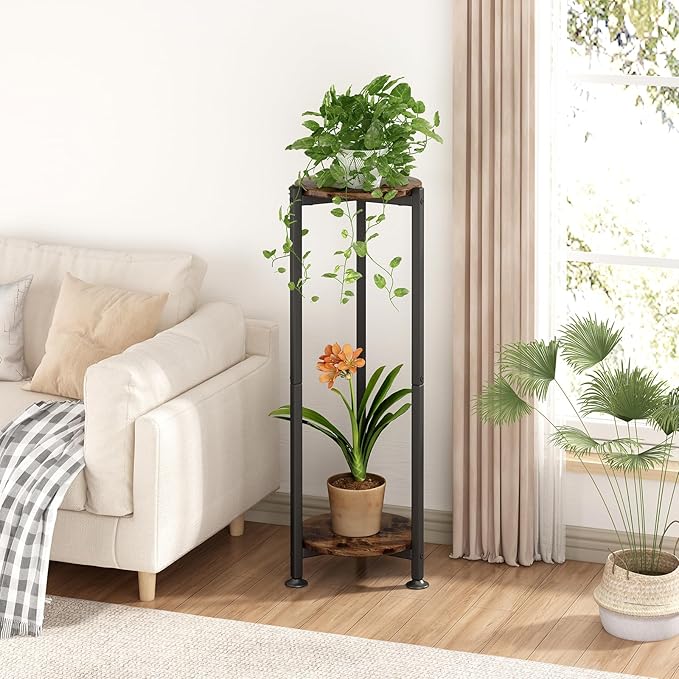 Plant Stand Indoor Corner Tall 2 Tier Metal Modern Flower Storage Plant Shelf - Image 2