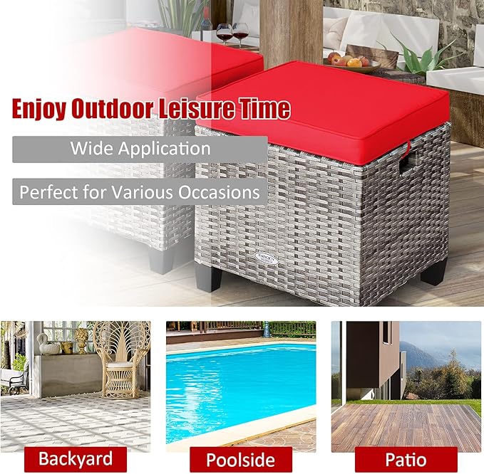 Tangkula 2 Pieces Patio Rattan Ottomans, Outdoor Wicker Footstool Footrest Seat - Image 10