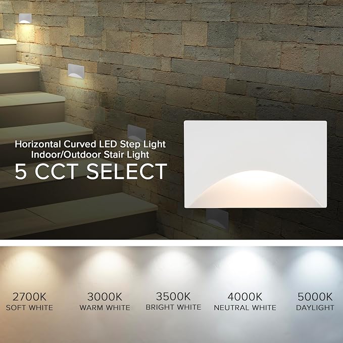 Maxxima Horizontal Curved LED Step Light, Indoor/Outdoor Stair Light, 5 CCT - Image 6