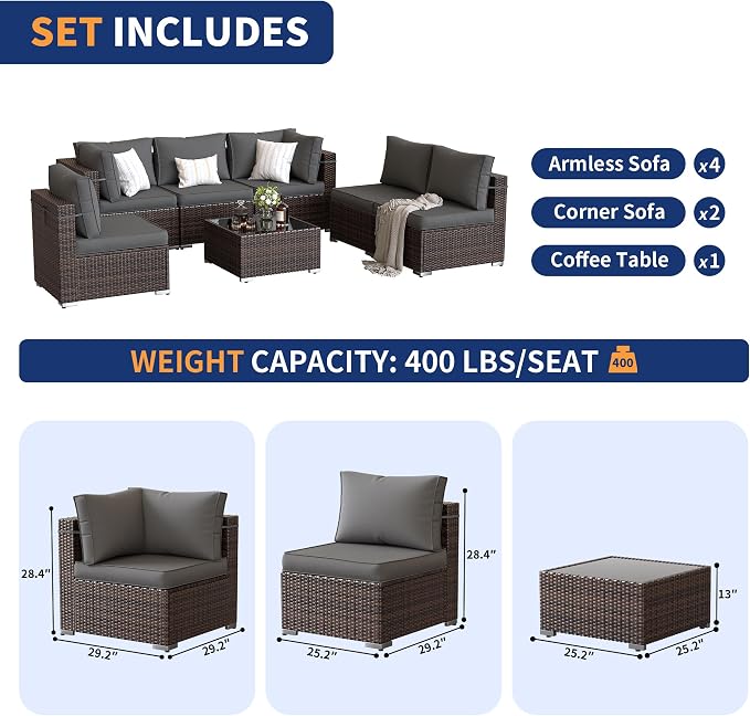 Patio Furniture Set, 7 Pieces Outdoor Sectional Sofa, PE Wicker Backyard - Image 6
