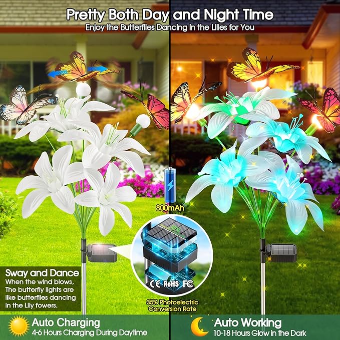 Garpar Solar Flowers Lights Outdoor Waterproof, Upgraded 8 Pack Solar Garden - Image 2