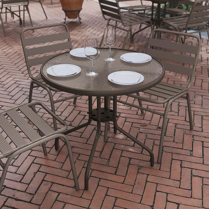 Flash Furniture Bellamy 31.5'' Round Indoor/Outdoor Tempered Glass Metal Frame - Image 5