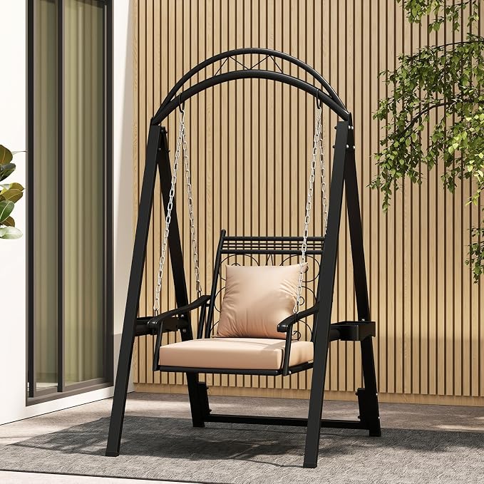 Tangkula Porch Swing with Stand, Outdoor Patio Swing with Heavy-Duty Metal Frame - Image 9