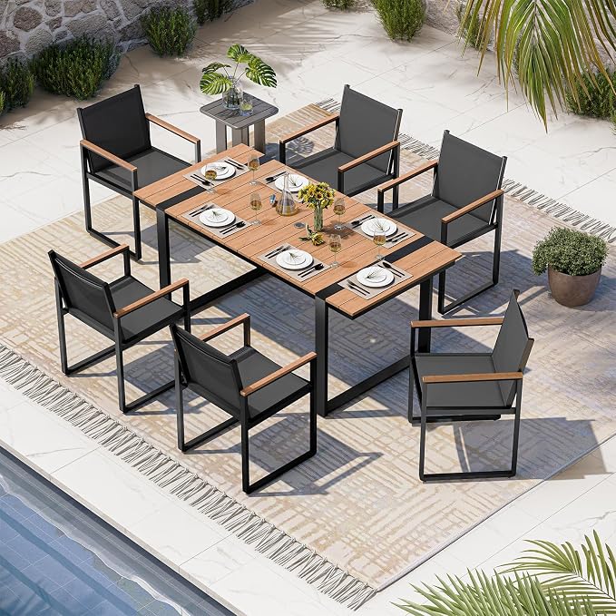 Outdoor Dining Set, HDPS + Aluminum Patio Table and Chairs Set by Oasbira
