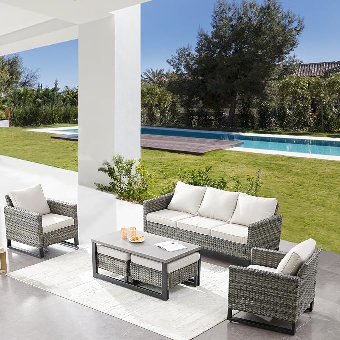 Belord 6 Piece Outdoor Furniture Patio Wicker Sofa Set, Oversize Outdoor Dining - Image 2
