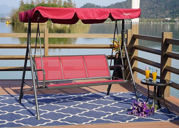 Kozyard 3-Person Outdoor Canopy Porch Swing Chair, Breathable Textilene Armrest - Image 3