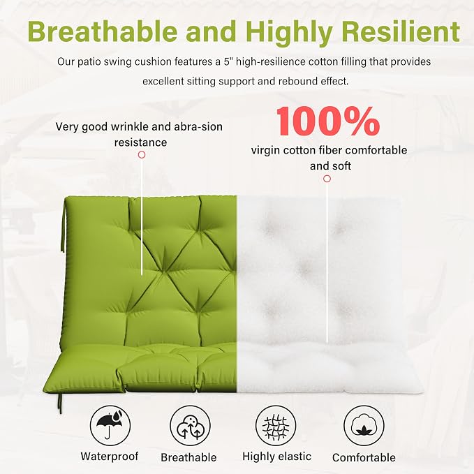 Porch Swing Cushion with Backrest, Waterproof Bench Cushion - Image 4
