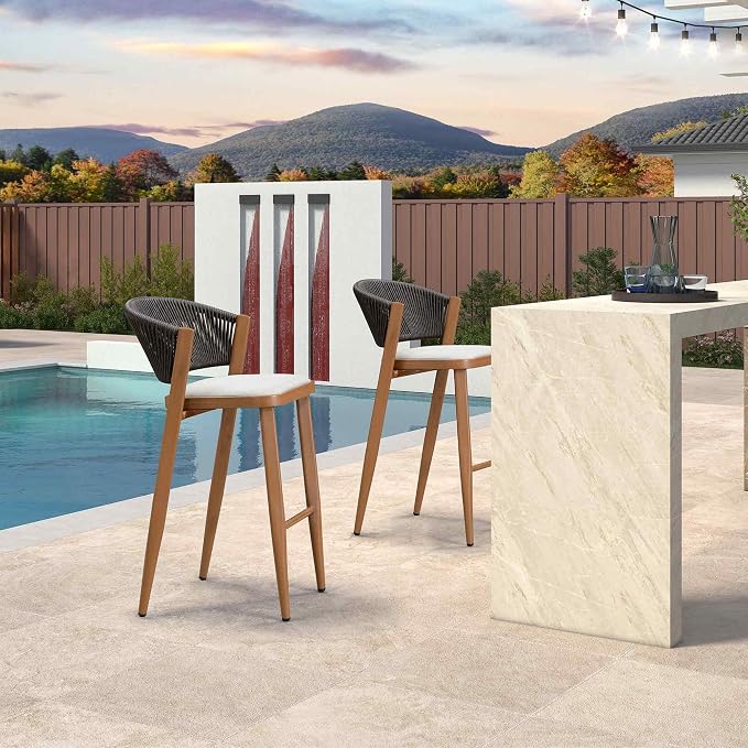 PURPLE LEAF Two Pack Counter Height Bar Stools Outdoor Stool Chair Woven Stools - Image 2
