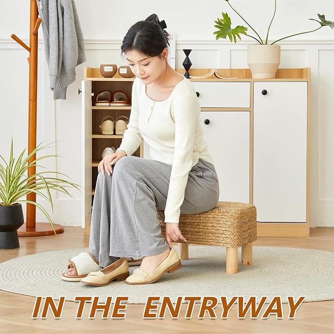 Ottoman Foot Stool Rectangular Footrest Natural Seagrass Footstool - Image 5