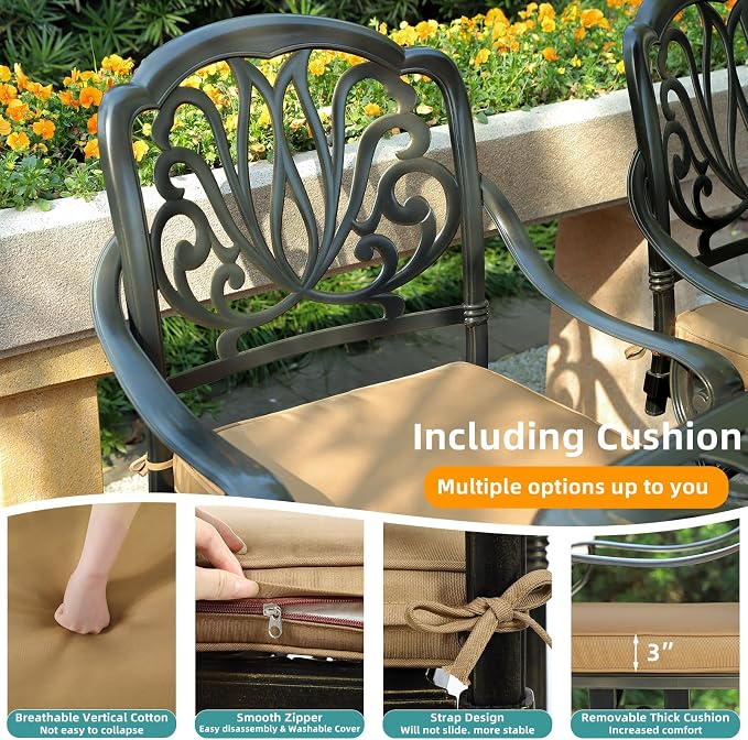 MEETWARM 2 Piece Outdoor Patio Swivel Bar Stools, All-Weather Cast Aluminum Bar - Image 2