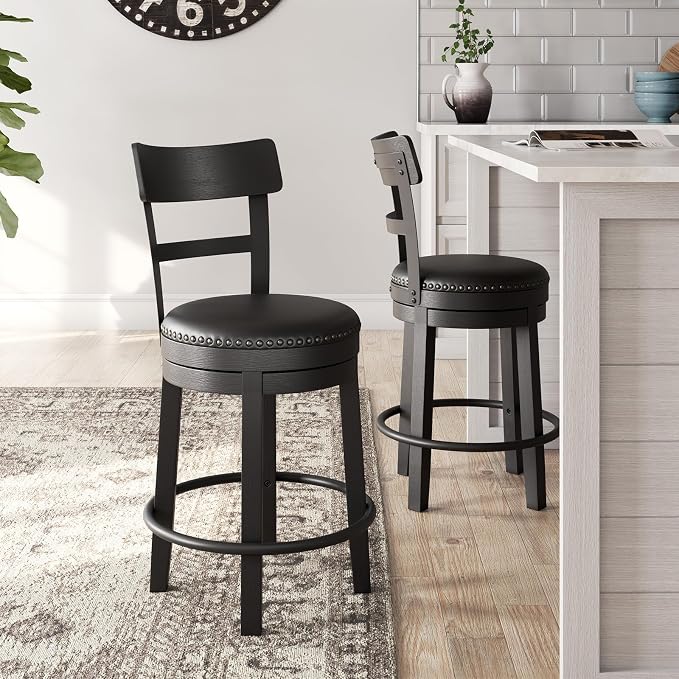 Signature Design by Ashley Valebeck Faux Leather Upholstered Swivel Barstool - Image 2