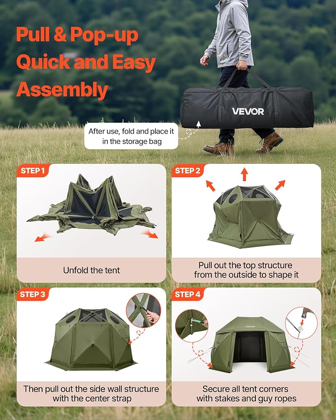 VEVOR Pop up Gazebo Screen Tent, 13 x 13 ft, 13-Sided Spherical Camping Canopy - Image 5