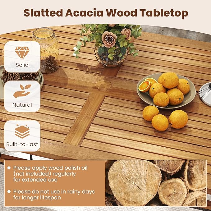 Tangkula 7 Pieces Wicker Patio Dining Set, Outdoor Acacia Wood Rectangular Table - Image 5