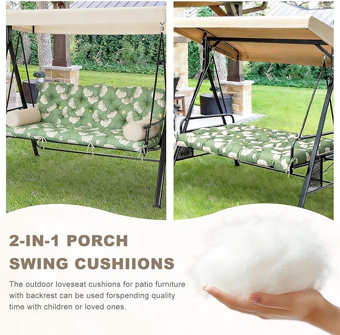 Porch Swing Cushion with Backrest, Waterproof Bench Cushion - Image 4
