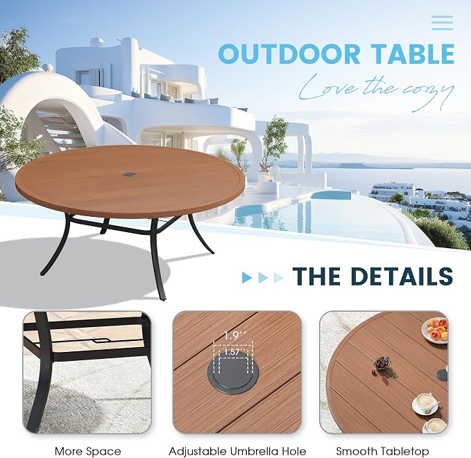 Patio Dining Table for 8-10, Round Metal Outdoor Table - Image 5