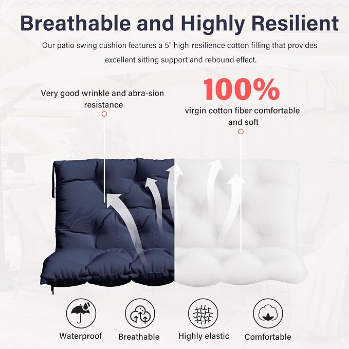 Porch Swing Cushion with Backrest, Waterproof Bench Cushion - Image 4