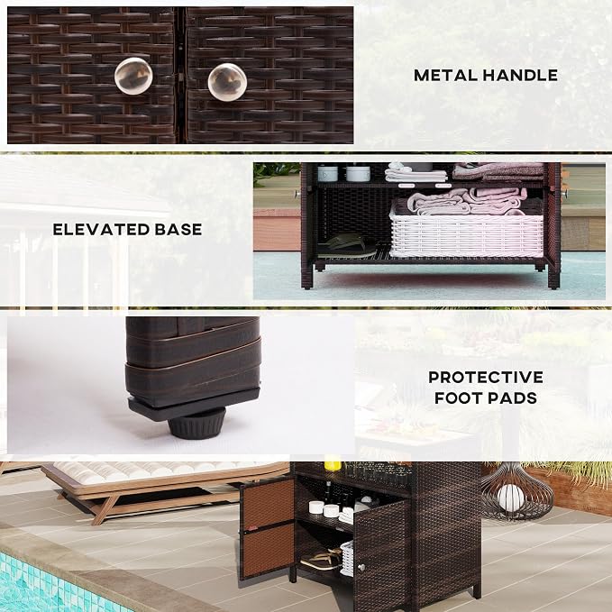 Outsunny Wicker Outdoor Storage Cabinet, Rattan Outdoor Bar Table - Image 7