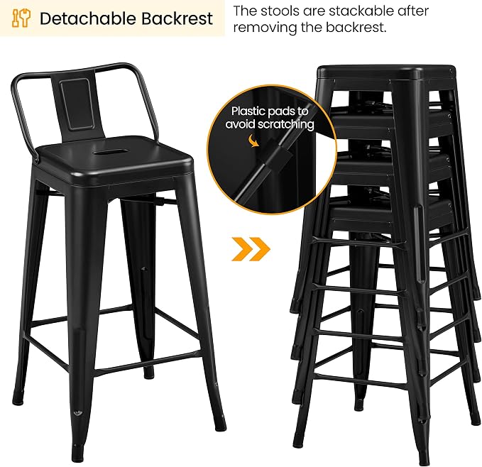 Yaheetech Bar Stools Set of 4, Metal Counter Height Chairs, 26 Inch Industrial - Image 7