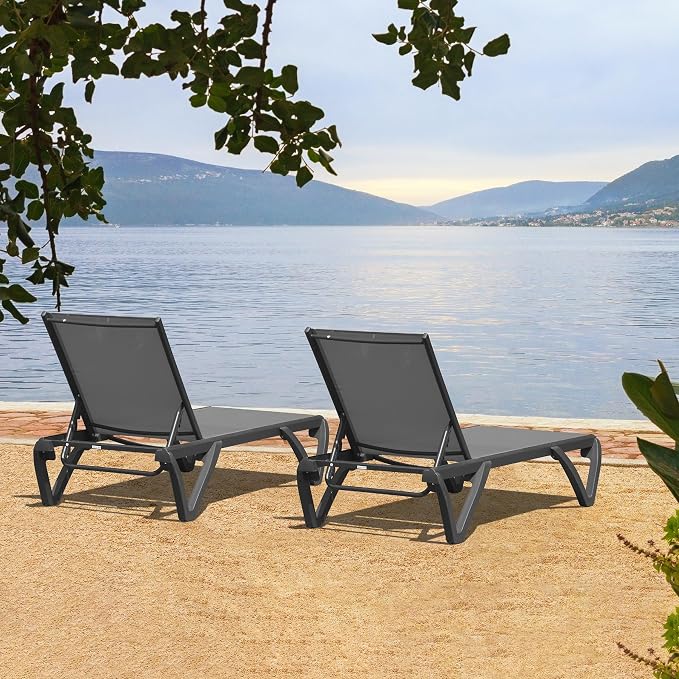 Domi Pool Lounge Chairs Set of 2, Aluminum Adjustable Outdoor Chaise Lounge - Image 8