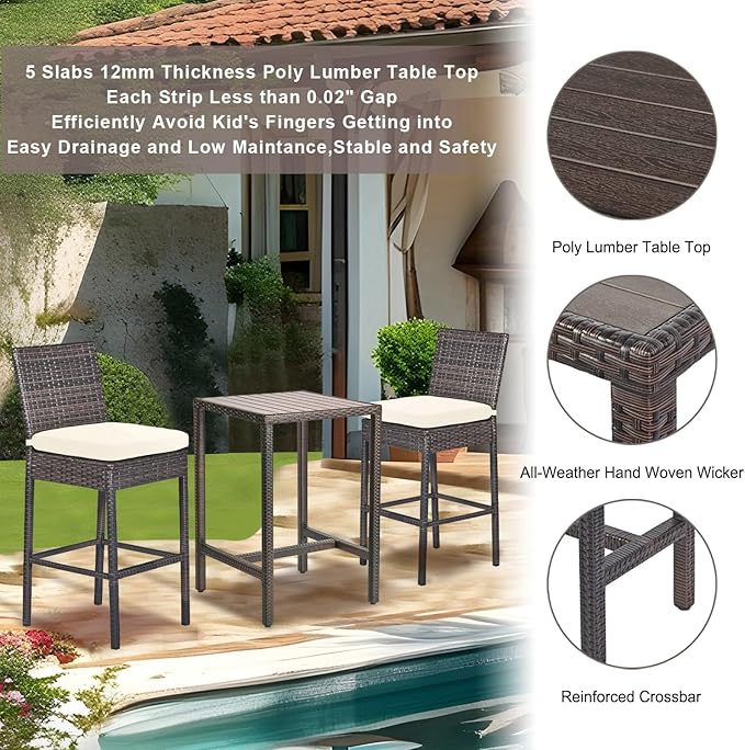 Outdoor Bar Table Patio Bar Height Bistro Table 39" Tall Outdoor High Top - Image 6